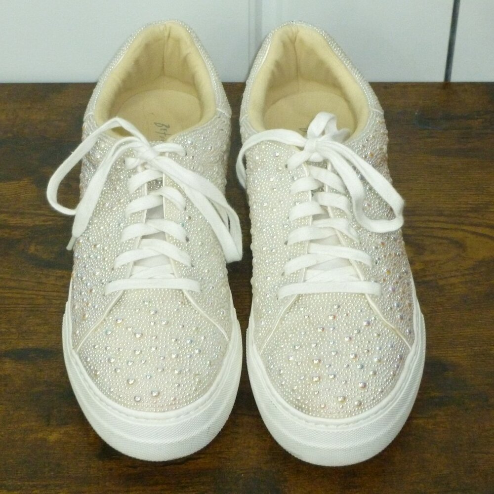 Betsy Johnson "Sidny" Pearl Platform Bridal Sneakers - Picture 2 of 16